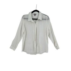 J Jill Blouse Size Large Petite Ivory‎ Pleats Shell Buttons Evening Business